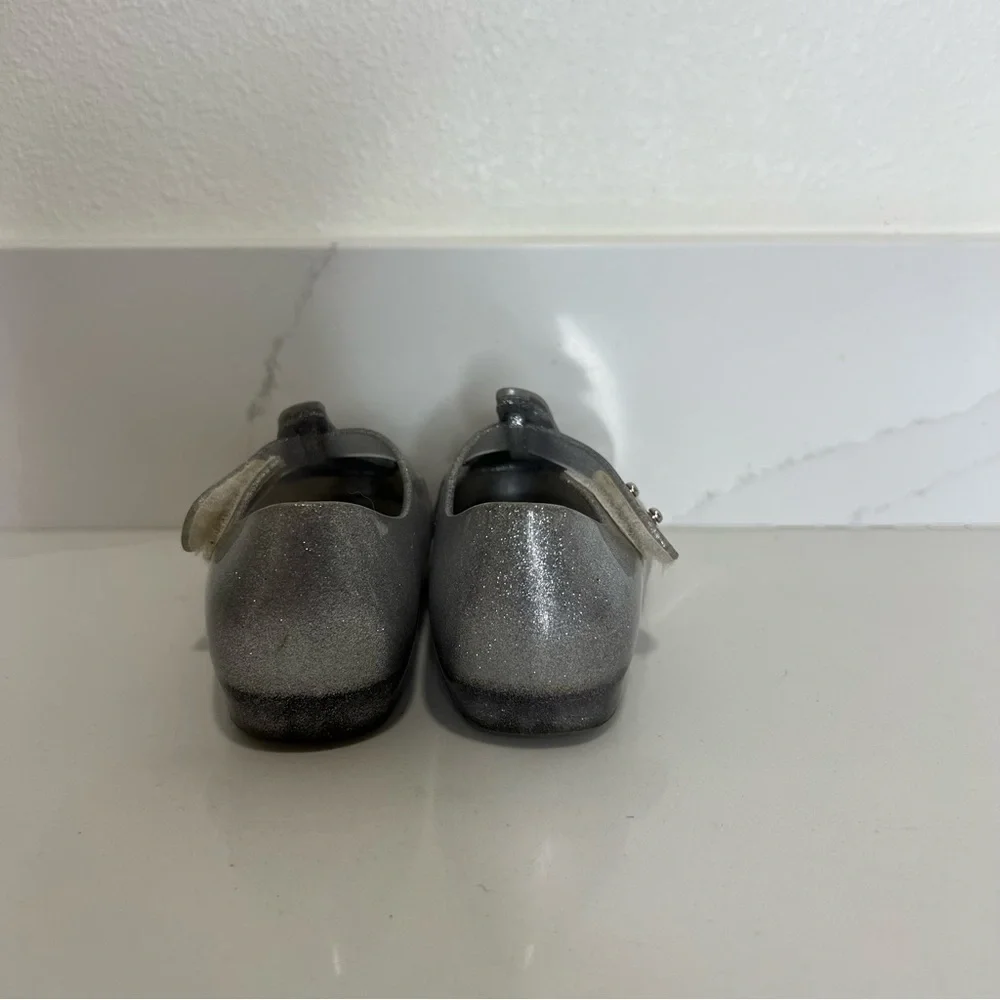 Mini Melissa Kids' Silver Glitter Shoes with Butterflies size 9